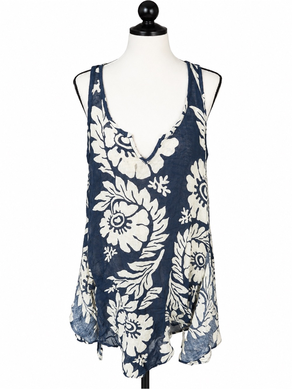 Ralph Lauren Denim & Supply Floral Linen Blend Midi Dress Boho Blue Ivory LG